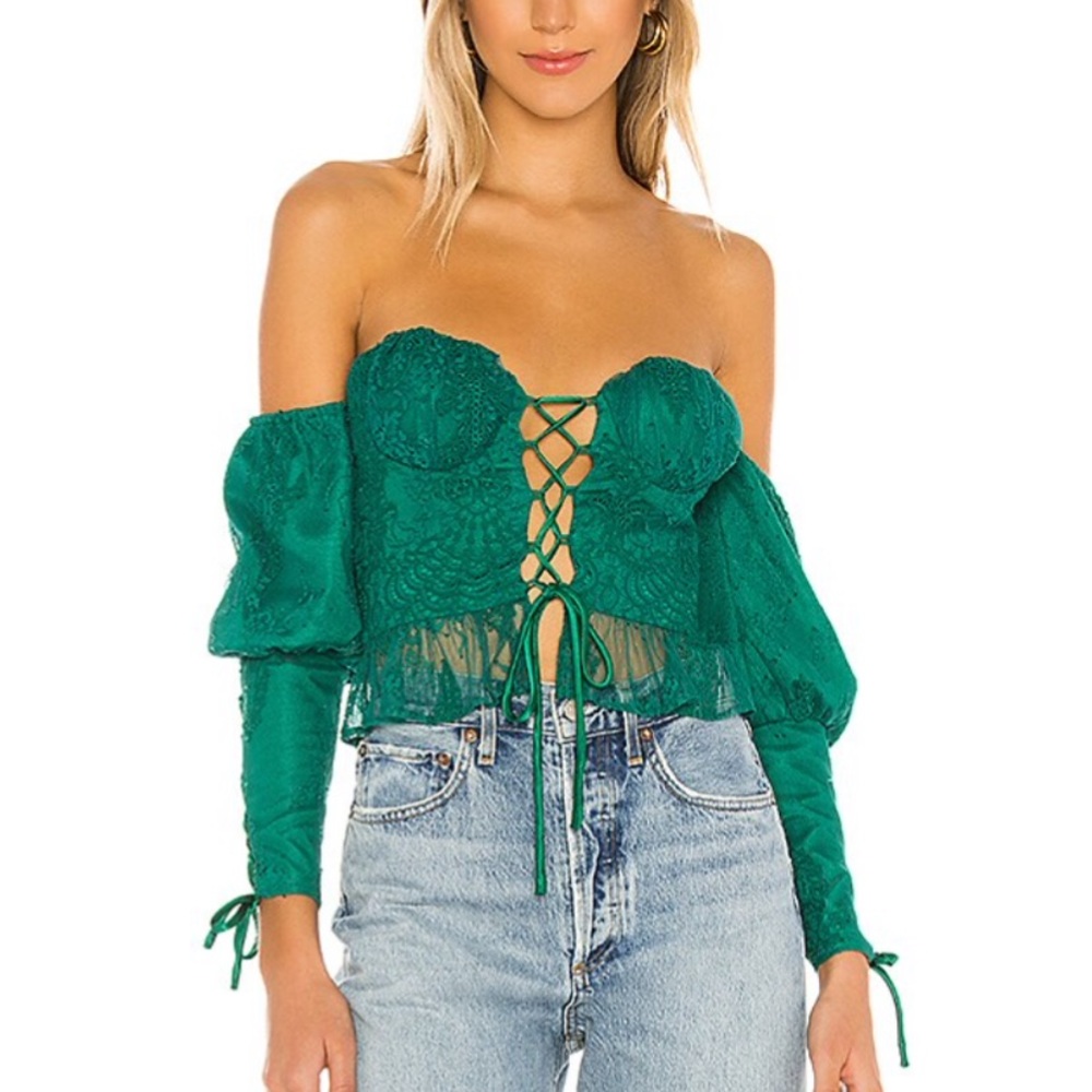 Lovers + Friends off the shoulder emerald top